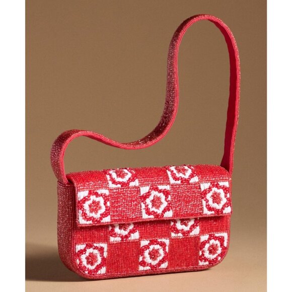 Anthropologie The Fiona Beaded Bag: Floral Edition Red White - Picture 1 of 2